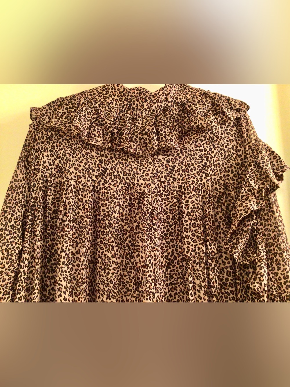 FARM RIO /Baby Leopard Long Ruffle Sleeve Maxi Shirt Dress - Sz. L - Picture 10 of 16